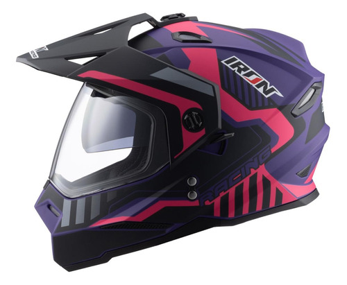 Casco Cross Iron Racing Morado Dot Mujer Cerrado Motocross