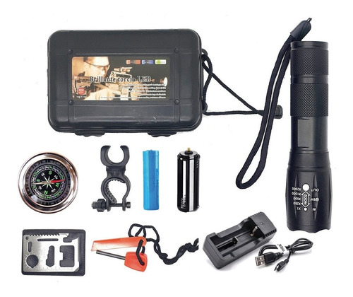 Linterna Tactica Led Cree 10w Usb Zoom Recargable Con Kit