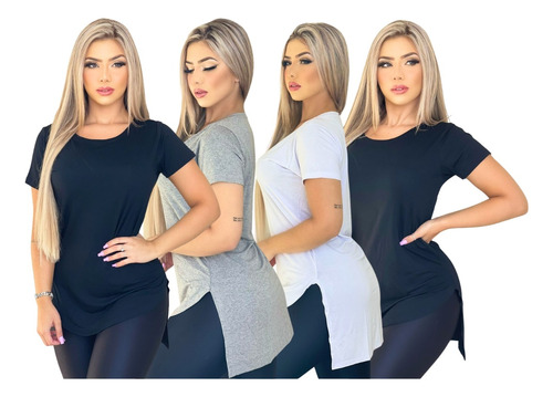 Kit 4 Blusinha Camiseta  Feminina Academia Long Tapa Bumbum