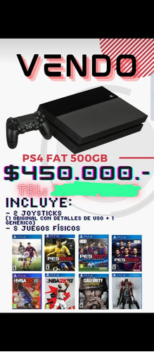 Ps4 Fat 500 Gb / 8 Juegos / 2 Joystick 