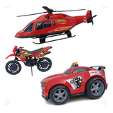 Kit Brinquedos De Polícia Carro Moto E Helicóptero Diversão