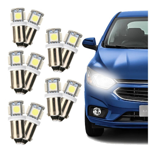 Kit 10 Lâmpadas Led 69 1polo 12v 5leds Ba9s Luz Branca Carro