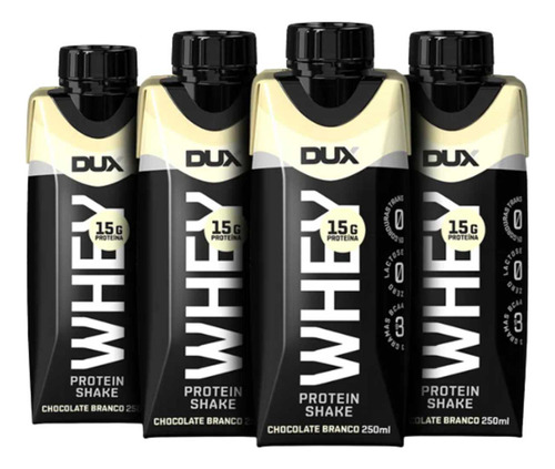4x Whey Dux Nutrition Shake De 250ml Bebida Lactea Uht Sabor Chocolate Branco