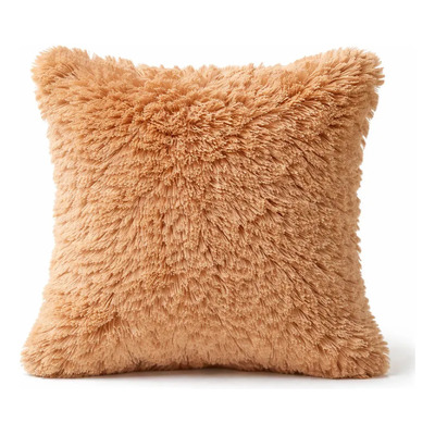 Cojín Decorativo Peluche Shaggy Suave Para Sala Sofá 45x45 Beige Liso
