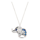 Precioso Collar De Plata .925 Elefante Azul Con Piedra Luna