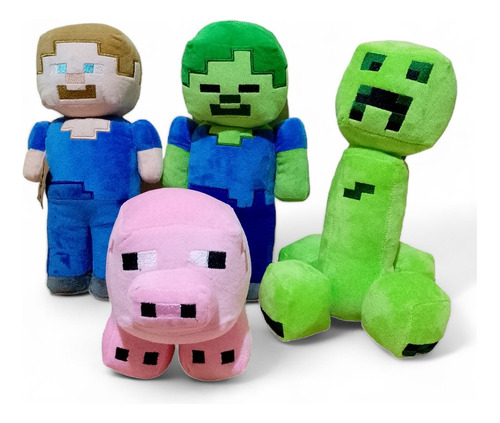 Minecraft Peluches 4-kit Steve, Zombie, Creeper Y Cerdo 30cm