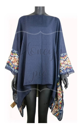 Poncho Bordado De Lino Holgado Blusa Unitalla Fresco Cómodo