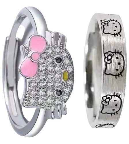 Anillo Hello Kitty De Plata Ajustables 2 Piezas Set 