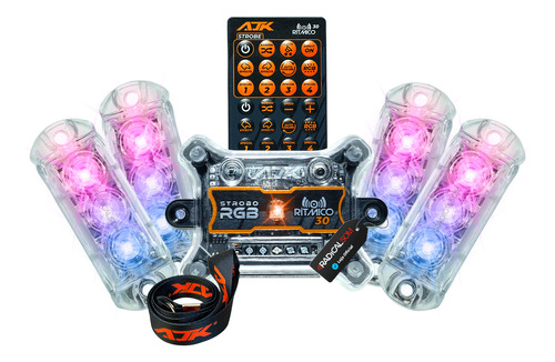 Strobo Automotivo 4 Faróis Rgb Controle Central + Cordão Ajk