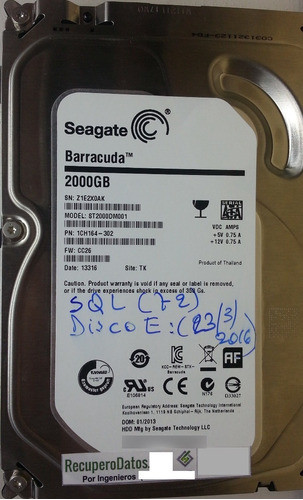 Disco Seagate St2000dm001 2tb 3.5 Sata -1323 Recuperodatos