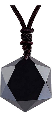 Collar De Obsidiana Negra Con Hexagrama De Cristal De Piedra