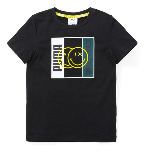 Remera Puma Smiley World Para Niños En Negro | Moov