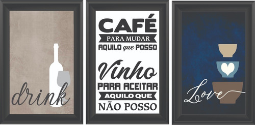 Kit 3 Quadrinhos -cantinho Do Café - Vinho- Cozinha Mód. 13