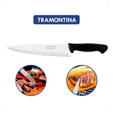 Faca Chef Tramontina Em Aço Inox P/ Churrasco Carne Cozinha Cor Preto