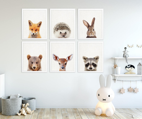 Set De 6 Cuadros Animalitos Diseños Nórdicos Modernos Niños