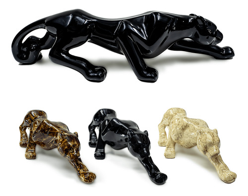 Pantera Negra Decorativa Escultura Em Ataque Cerâmica 61cm