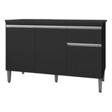 Balcão Gabinete Tampo 120cm 3 Portas 1 Gaveta Tatiane Preto