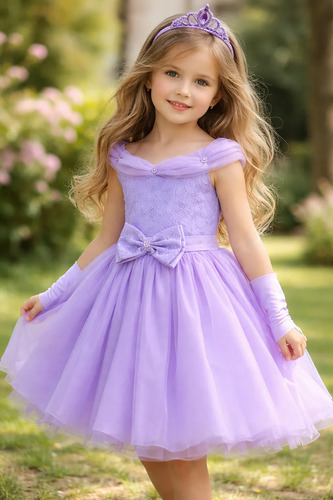 Vestido Infantil Princesa Sofia Rapunzel Lilas Kit Todo