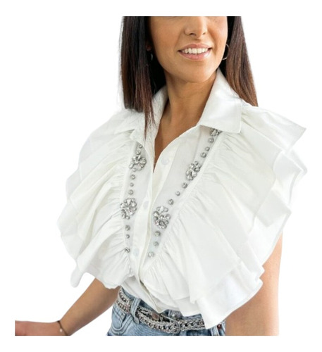 Camisa Blusa Bordado Con Pedrería Primavera Verano Envíos 