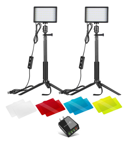 Set Luces Led Fotografia Video Mediano 2 Tripies Filtros