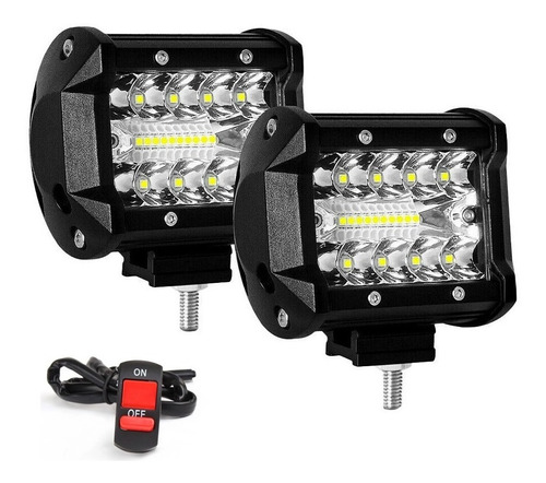 Par Faros Auxiliar Led 60w Spot/flood Para Moto + Tecla