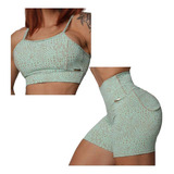 Conjunto Short Empina Bumbum Bolsinho+top Snake Menta Moving