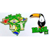Kit 2 Imãs Geladeira Brasil Bandeiras Mapa Pássaros Souvenir