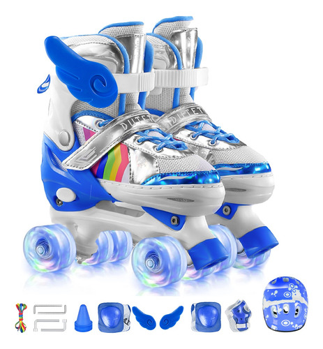 Patines 4 Ruedas Talla Ajustable Niño Niña Luz Led + Regalo