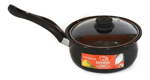 Cacerola Enlozada Nº18 C/ Mango 2 Lts Tapa De Vidrio Jovifel Color Negro