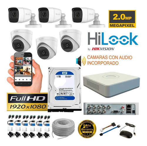 Camaras Con Audio Hilook Dvr 8ch + 6 Cám 1080p + Disco 1tb