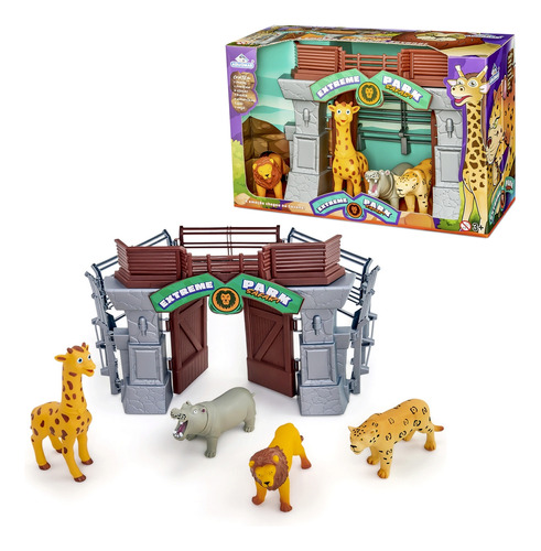 Brinquedo Infantil Parque De Animais Leão Girafa Hipopótamo