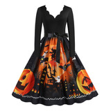 Vestidos De Fiestas Elegante Dama Con Estampado De Halloween