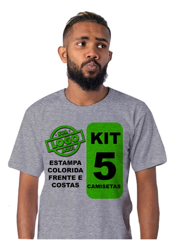 Kit 5 Camisetas Camisa Personalizada Logomarca Empresa Cinza