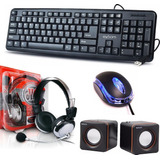 Kit Gamer Teclado + Mouse Caixa Som + Headset Com Microfone