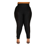 Calça Legging Plus Size Montaria Flanelada Alta Preta Cirre 