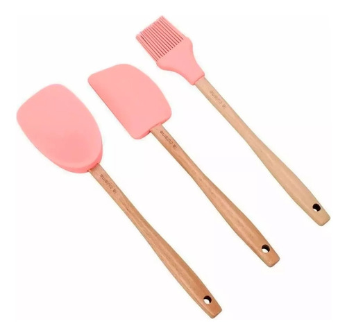 Conjunto Utensílios De Silicone 3 Peças La Cuisine Rosa