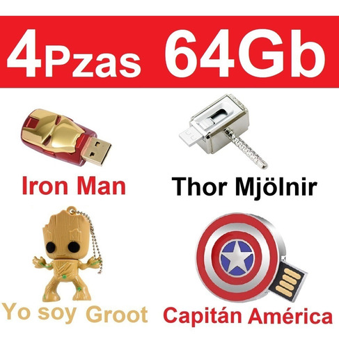 Memorias Usb Marvel Avengers Iron Man Capitán América Groot