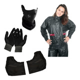 Traje Lluvia Motoquero Dama Mascara Guantes Piel Cubremanos 