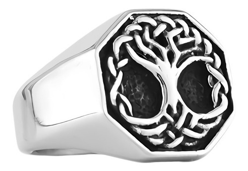 Anillo Color Plata De Acero Vikingo Árbol De La Vida Hombre