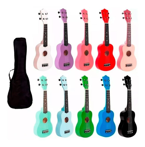 Ukelele Soprano Deluxe Madera De Colores + Funda + Envio