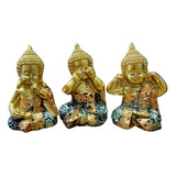 Estátua Trio Budas Tibetanos Sábios Mini 6cm