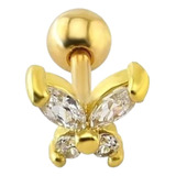 Piercing Tragus Dourado Cartilagem Pedra Mini Borboleta 6mm