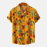 Camisa Hawaiana Con Estampado De Girasoles Para Hombre, Mang