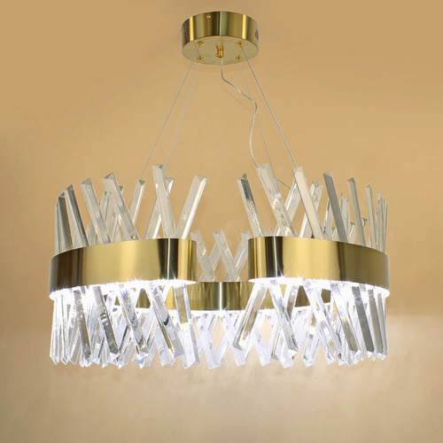 Lustre Pendente Led Redondo Cristal Dourado Pd1904