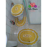 Jogo De Banheiro Aline Amarelo Com Flores 03 Pçs