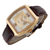 Reloj Montreal Mujer Ml1453 Caja Acero Inoxidable Calendario Malla Marrón Oscuro Bisel Oro Rojo