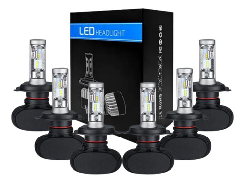 Kit 6 Lâmpada Ultra Super Led Farol Baixo Alto E Milha 6000k