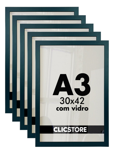 Kit 5 Molduras A3 Em Madeira Quadro Poster Com Vidro 30x42