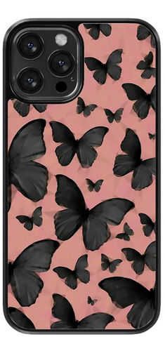 Funda Para Celular Mariposas Negras Fondo Rosa Rosita Negro