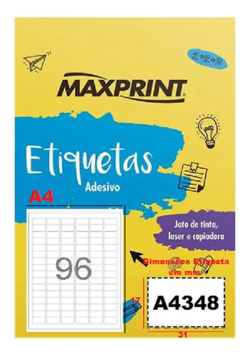 Caixa De Etiquetas A4348 C/200 Folhas 96 Etiq/folha Maxprint